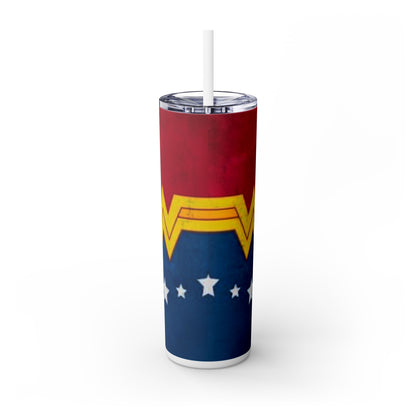 Wonder Woman Skinny Tumbler with Straw - 20oz Heroic Design for Superhero Fans