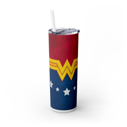 Wonder Woman Skinny Tumbler with Straw - 20oz Heroic Design for Superhero Fans