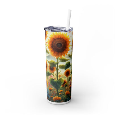 Sunflower Fields Skinny Tumbler with Straw - 20oz Floral Drinkware