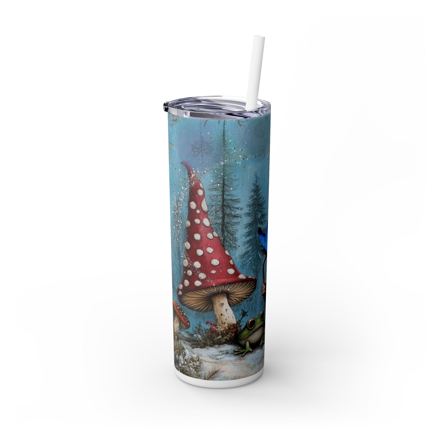 Woodland Blues Gnome Frog  Skinny Tumbler with Straw, 20oz