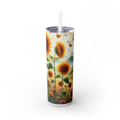 Sunflower Fields Skinny Tumbler with Straw - 20oz Floral Drinkware